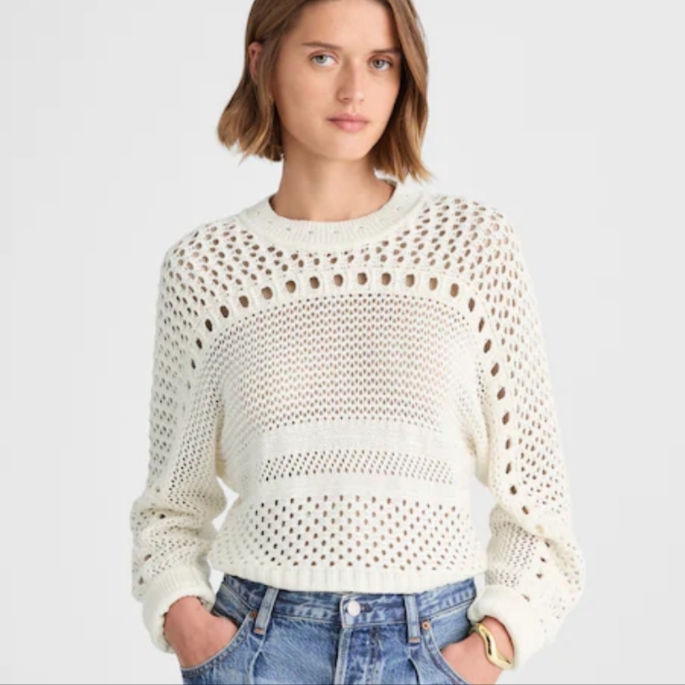 Madewell Open-Stitch Cotton Pullover Sweater Size Small Ivory